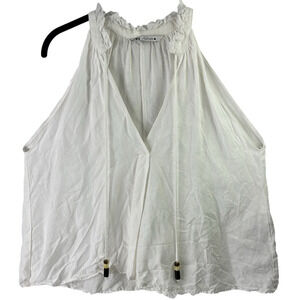 Zara White Linen Sleeveless Tie Front Tank Top